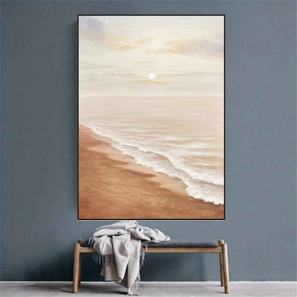 

Nordic abstract home decor Sailing Boat Seascape mural Hand Painted Oil Painting Blue gray white texture wall art Decor for home