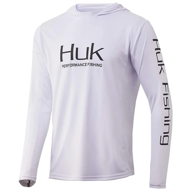 HUK Simple Concise Fishing Shirt for Men Long Sleeve, UV Protection, Hooded Coat, Sunscreen, Breathable Anti-mosquito Features