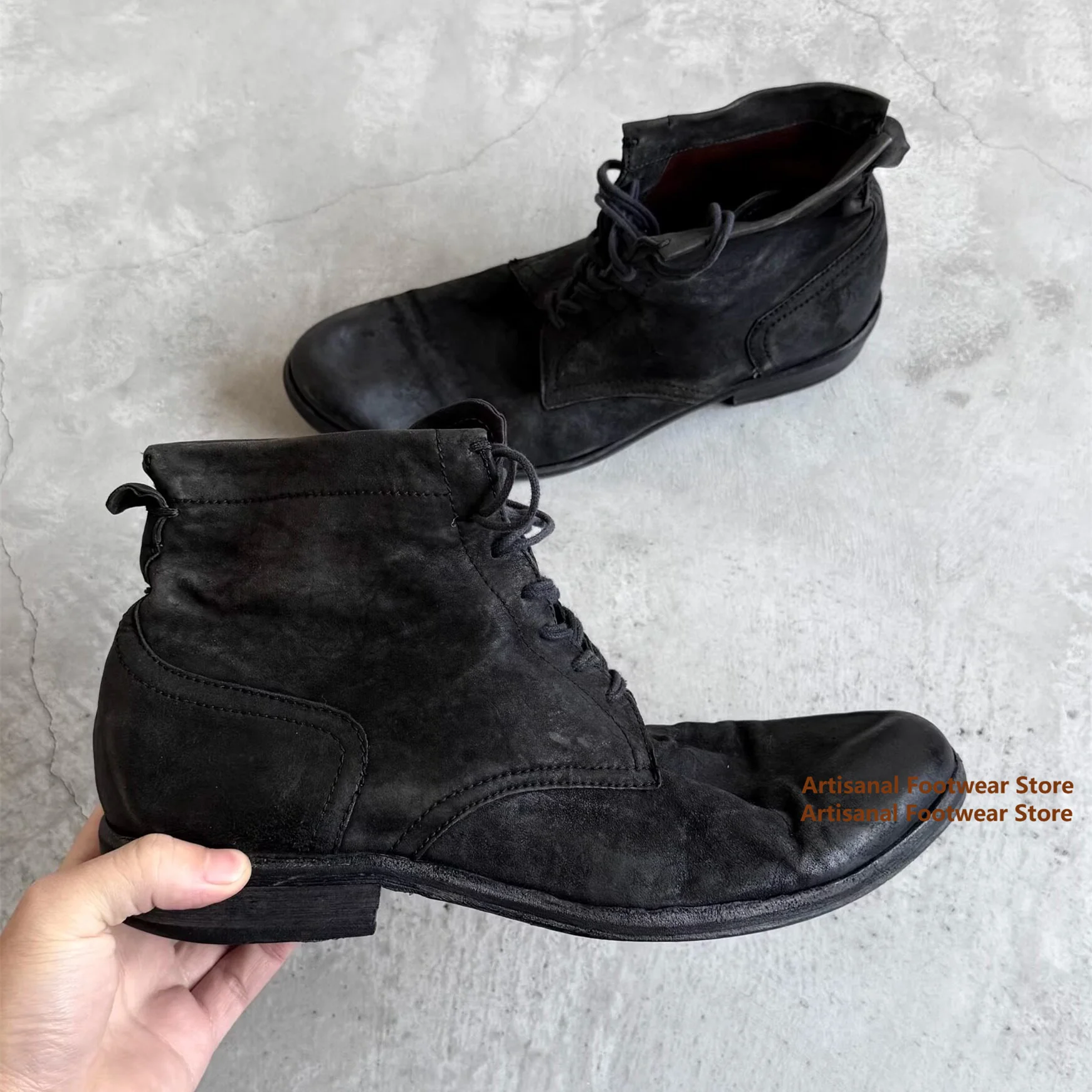 Vintage Soft Leather Casual High Top Men's Boots Black Leather Lace Up Ankle Booties Trendy Handmade Luxury Men's Shoes