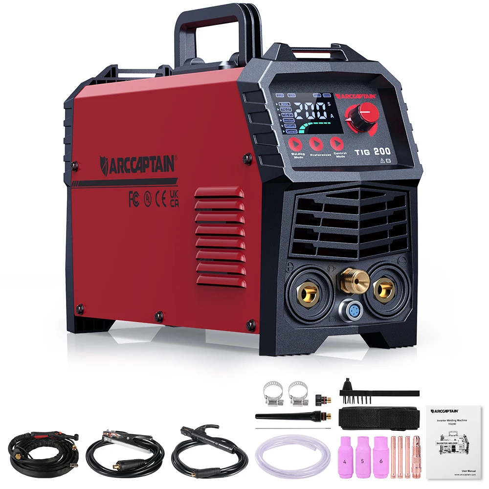ARCCAPTAIN Tig-Schweißgerät Synergic Welder 2 IN 1 HF TIG MMA 2T 4T DC Inverter LED-Digitalanzeige zum Schweißen TIG200