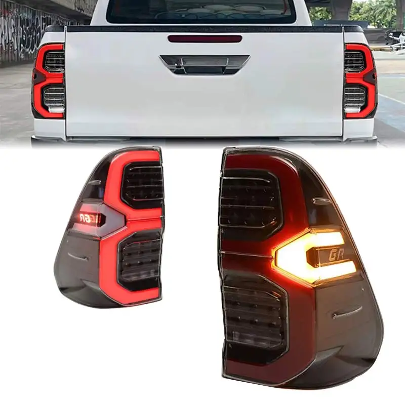 Gr Sport Style Led Tail Lights For Toyota Hilux Revo 2016-2024,Smoked Lens & Dynamic Turn Signal,Plug And Play
