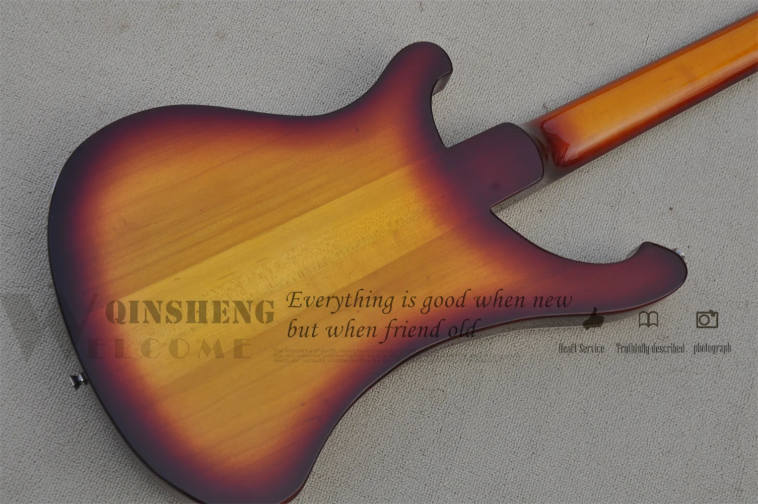 In stock electric guitar bass,4 strings 4003 bass,Sunburst bass,Neck through body,fishbone binding  chrome buttons