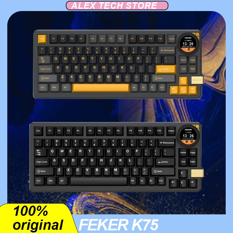 

Feker K75 Mechanical Keyboard 3mode Wireless Bluetooth Knob Display Screen 83 Keys Hot Swap Pbt Keycap Customized Game Keyboard