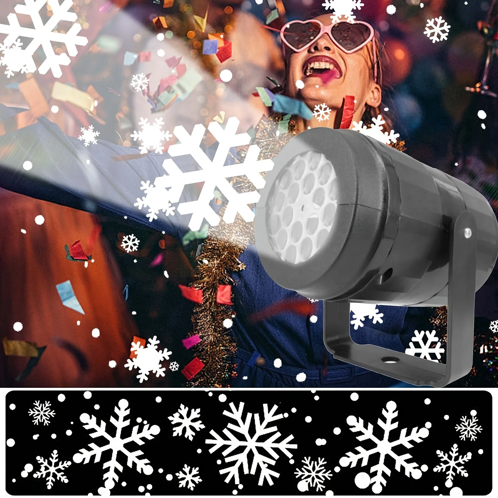 USB Powered Snowflake Projector Light White Snow Pattern Rotating LED Stage Lamp for Holiday Party Christmas Decor New Year Gift