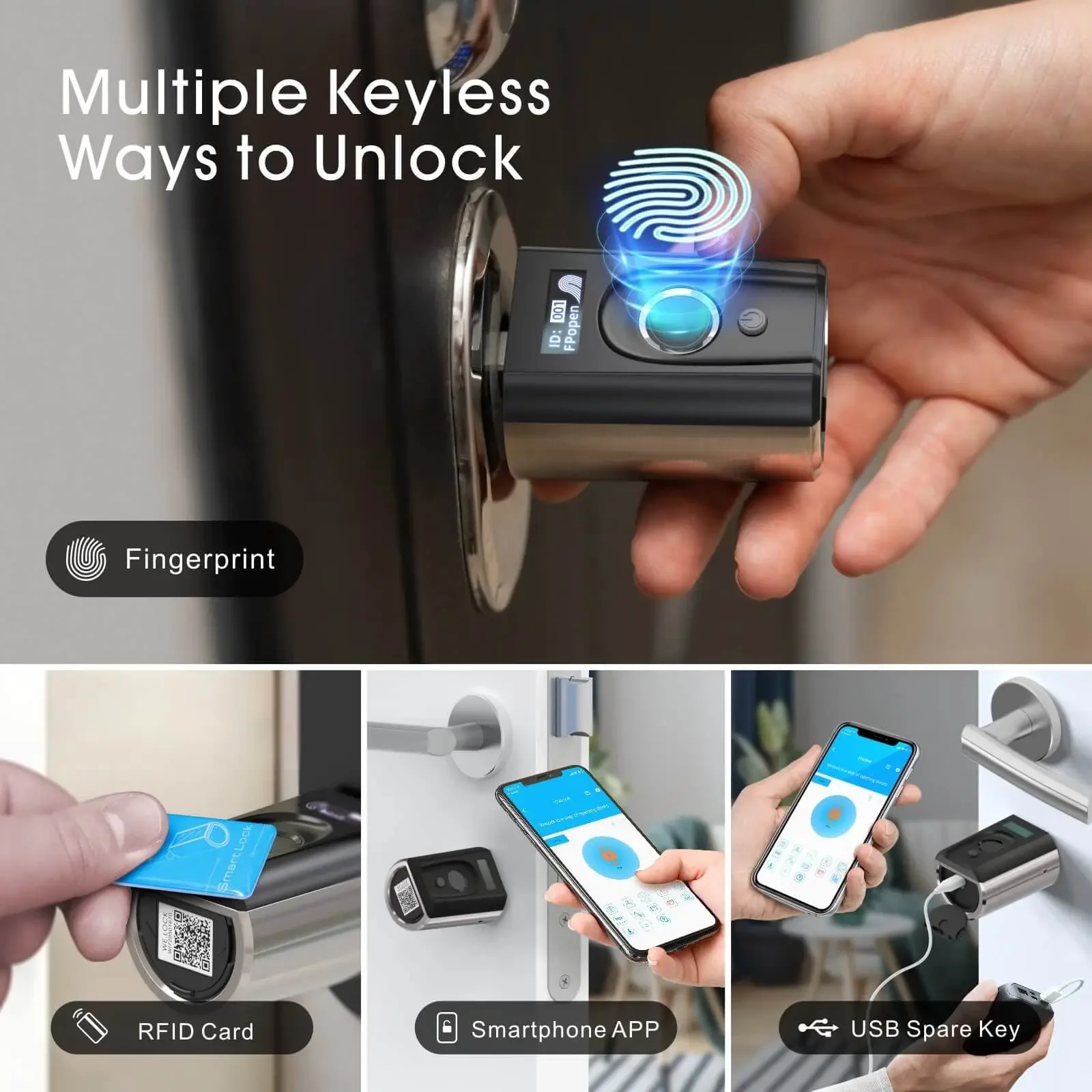 WELOCK قفل الباب بدون مفتاح مع بطاقة RFID + APP + مفتاح احتياطي للمنزل والمكتب قفل الباب الذكي اسطوانة Touch41 قفل بصمة الإصبع