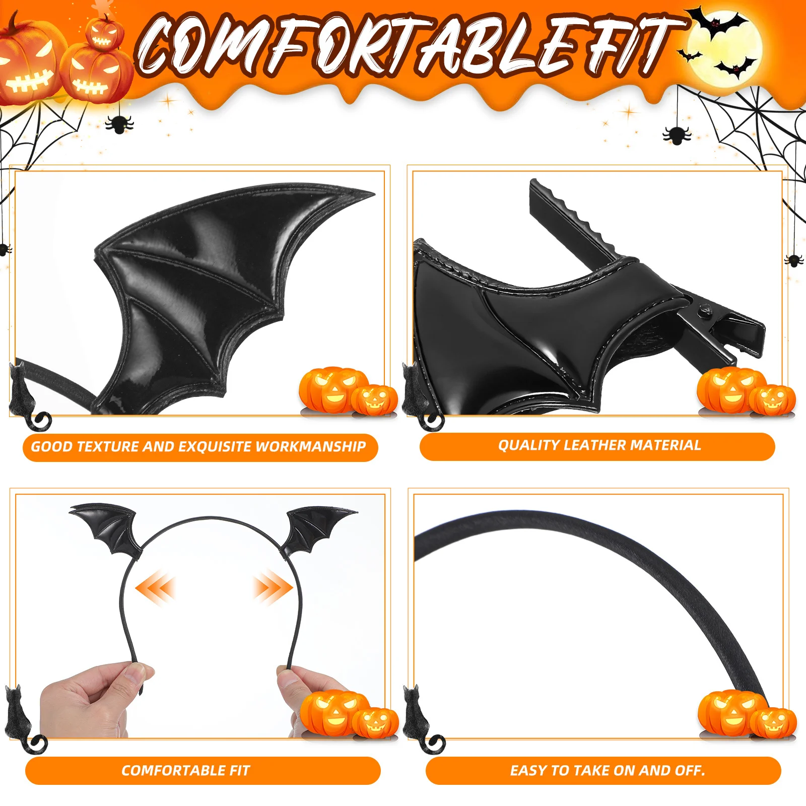 할로윈 박쥐 머리띠 세트 (클립 포함) 날개 모양 헤어 후프 여성 파티 코스프레 의상 액세서리 데코 키트