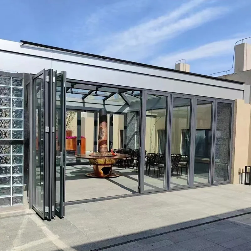 Aluminum Alloy Glass Multi-Panel Sliding Accordion Door Indoor/Outdoor Use Space-Saving Folding Door for Courtyard Hotels Living