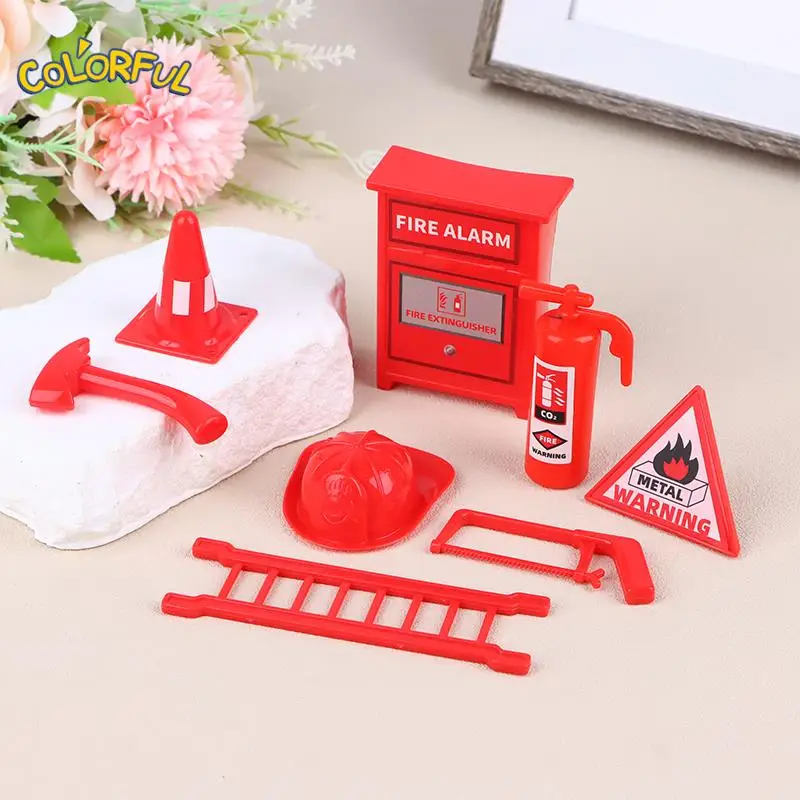 1Set 1:12 Dollhouse Miniature Fire Accessories Extinguisher Fire Hydrant Helmet Ladder Hammer Model Scene Decor Toy