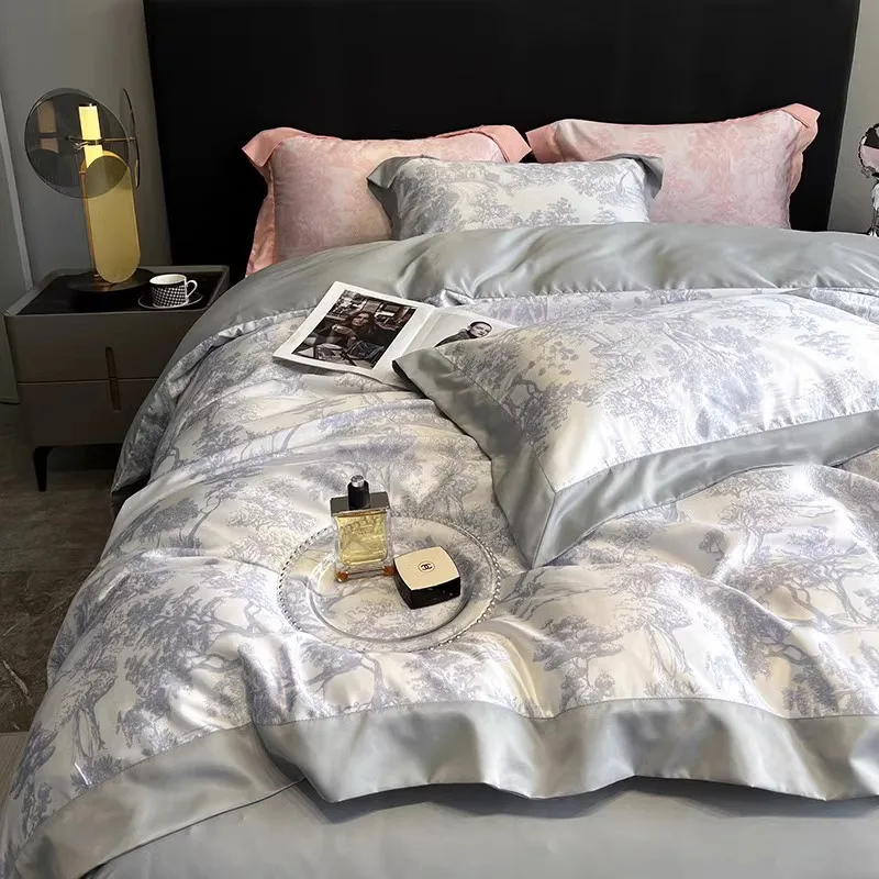 Summer Ice Silk Four-piece Set Light Luxury Washed Quilt Cover Bed Sheet Pillowcases Student Dormitory Set Bedding Set