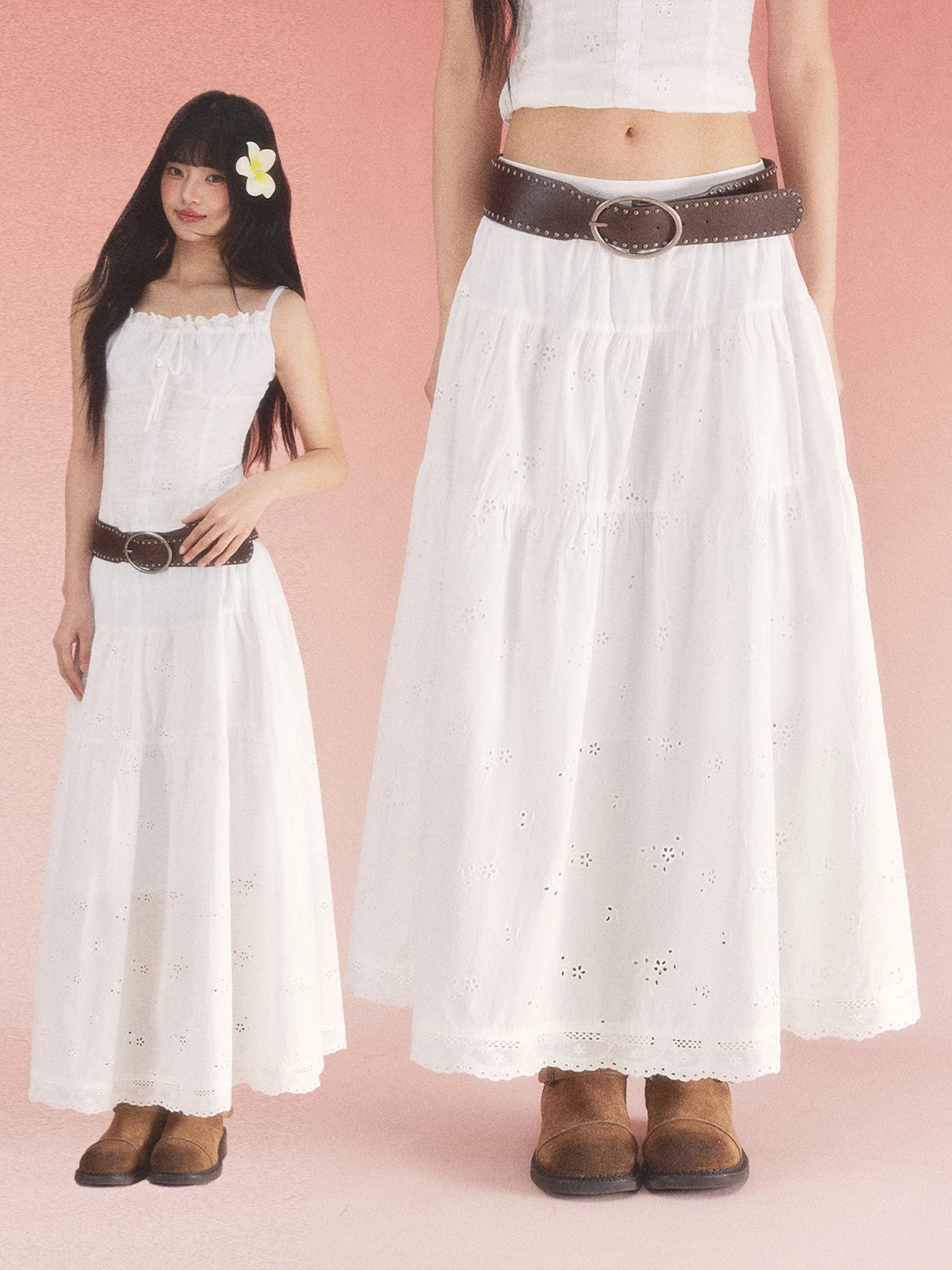 

Юбка Wedhub с высокой талией, А-силуэт, женская, белая, драпированная, весна 2026, новинка, хлопковая, повседневная, свободного кроя