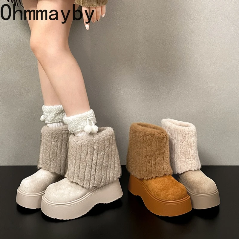 

Зимние теплые хлопковые женские зимние ботинки, увеличивающие рост туфли, женские плюшевые короткие ботинки на платформе и толстой подошве, Zapatos De Muje