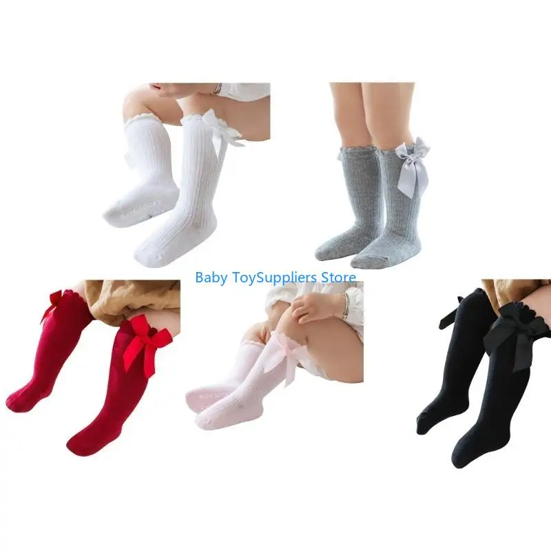 

R1WF Baby Girls Sock Bow- Long Stockings Infants Toddlers Ruffled Socks Uniform Leggings Stockings used for 0-3 Years