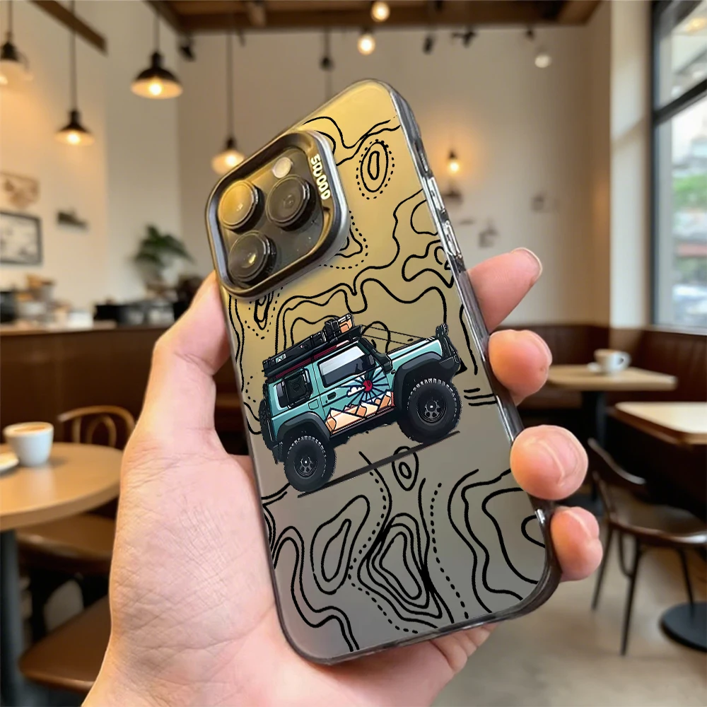 Stoßfeste Handyhülle mit Fahrzeug- und Topographiekarte für iPhone 16 15 14 13 12 11 Pro Max/Mini, kratzfeste Premium-Hartschale – Detail 4