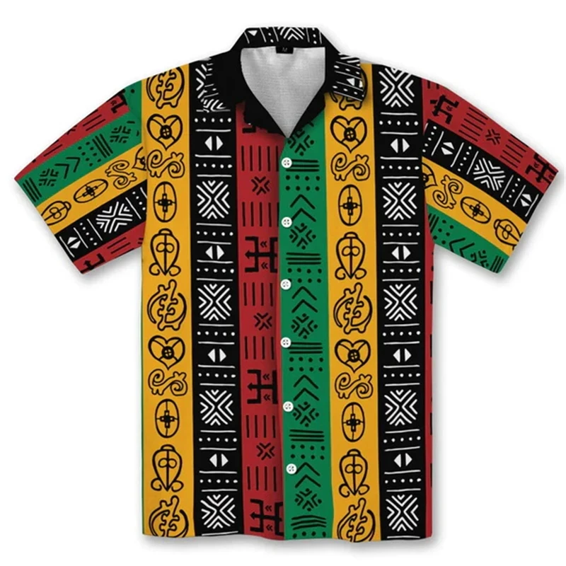 Harajuku Mens African Clothing Historical Hero 3d Men Shirts Pattern Casual Lapel Short Sleeve Tops Summer Blouse Shirt Clothing