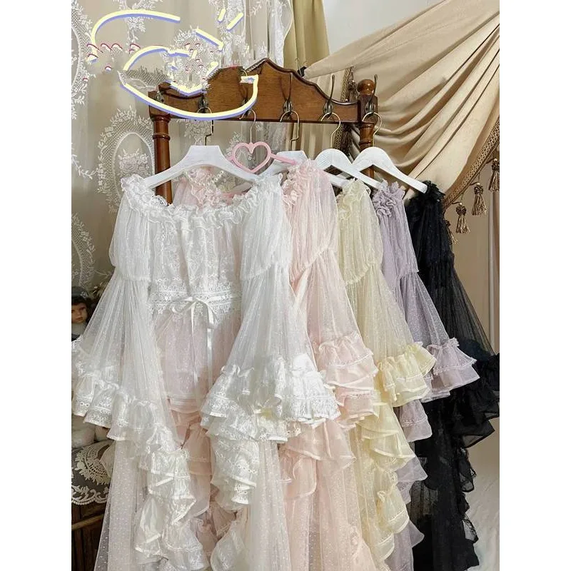 

Japanese Sweet Lolita Shirts Victorian Vintage Lace Ruffles Slash Neck Long Sleeves Blouses for Women Kawaii Top 2026 New