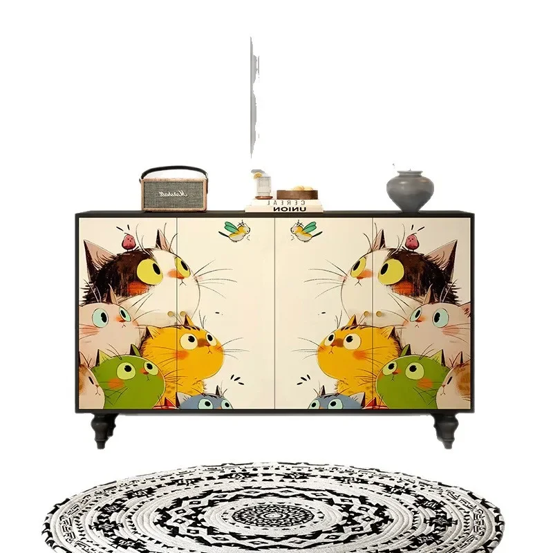 

Solid wood French retro entrance cabinet painted art dining side cabinet living room bedroom storage cabinet