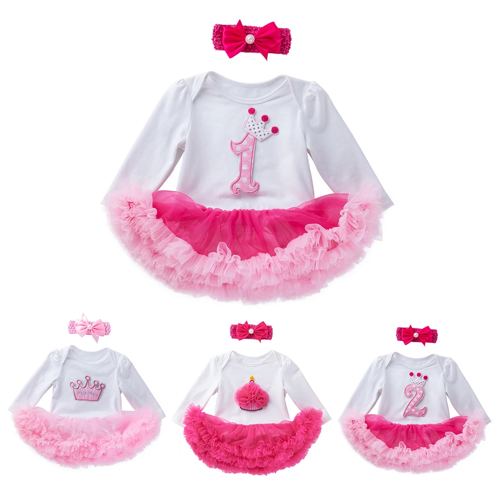 Babany bebe 1st 2nd Birthday Outfits for Baby Girls Romper Dress & Headband Set Clothes Gift Party Long Sleeve Tutu Dresses 2PCS