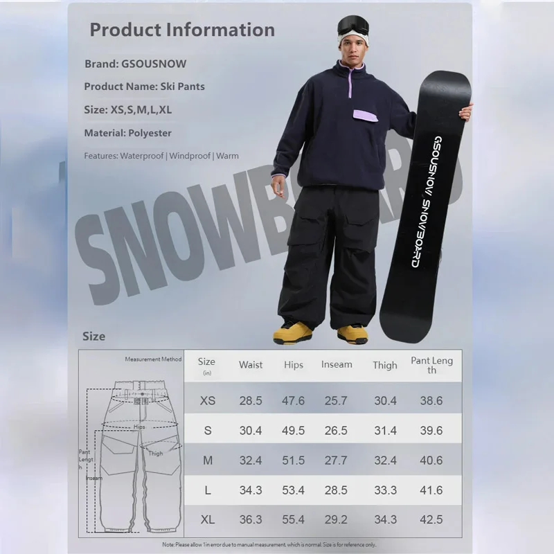 Picture 7: Winter New Ski Pants Women's Single Board Wide Leg Windproof Waterproof Sports Outdoor Warm Skiing Wear Men Baggy Snow Trousers