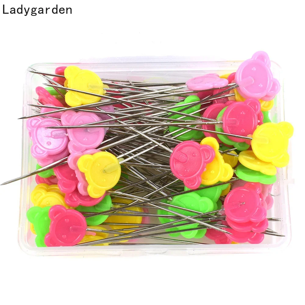 50 Uds. De alfileres planos de oso de plástico y Metal, aguja de marcador de costura fija para costura a mano, agujas DIY, herramienta para acolchar, accesorios de costura