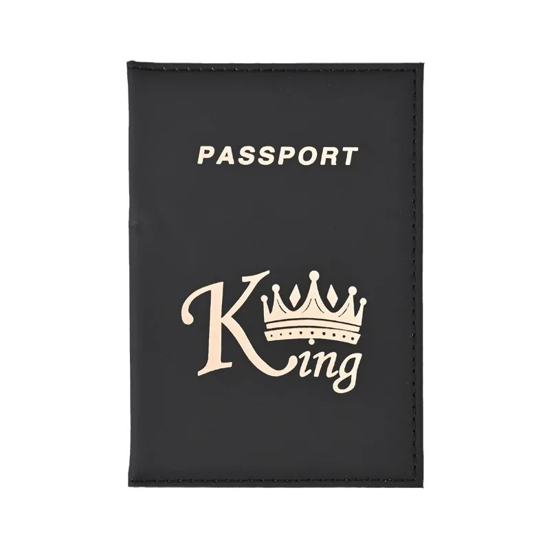 Fundas de PU con estampado de corona para pasaporte, Protector de pasaporte, soporte de billete de vuelo, identificación, tarjetero de crédito, accesorios de viaje