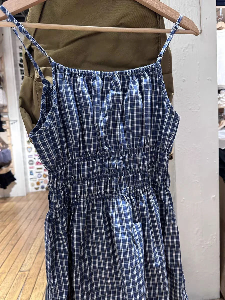 Nuovo Blu Plaid Maxi Vestito Donna Estate Elastico in Vita di Cotone Lace-up Pieghe Senza Maniche Abiti Retro Carino Lungo Camis Abiti Y2k