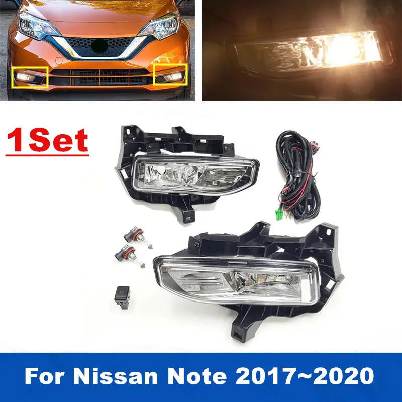 

1Set Replacement Car Front Bumper Fog Light Left and Right Halogen Fog Lamps For Nissan Note 2017-2020 With Wring Switch