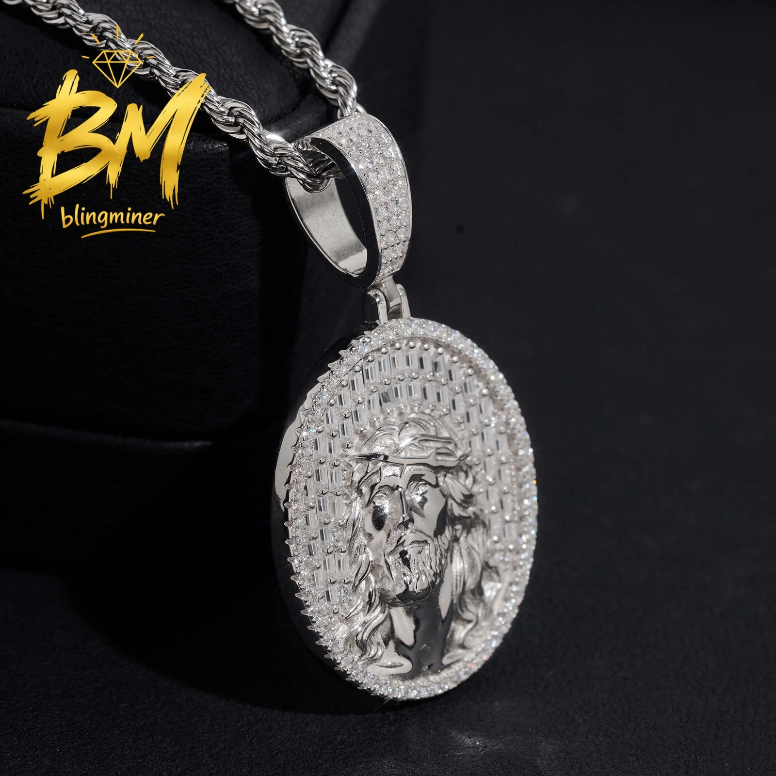Blingminer Iced Out Jesus Piece VVS Moissanite Pendant For Men Women S925 Silver Pendants Jewelry Pass Diamonds Tester Free Ship