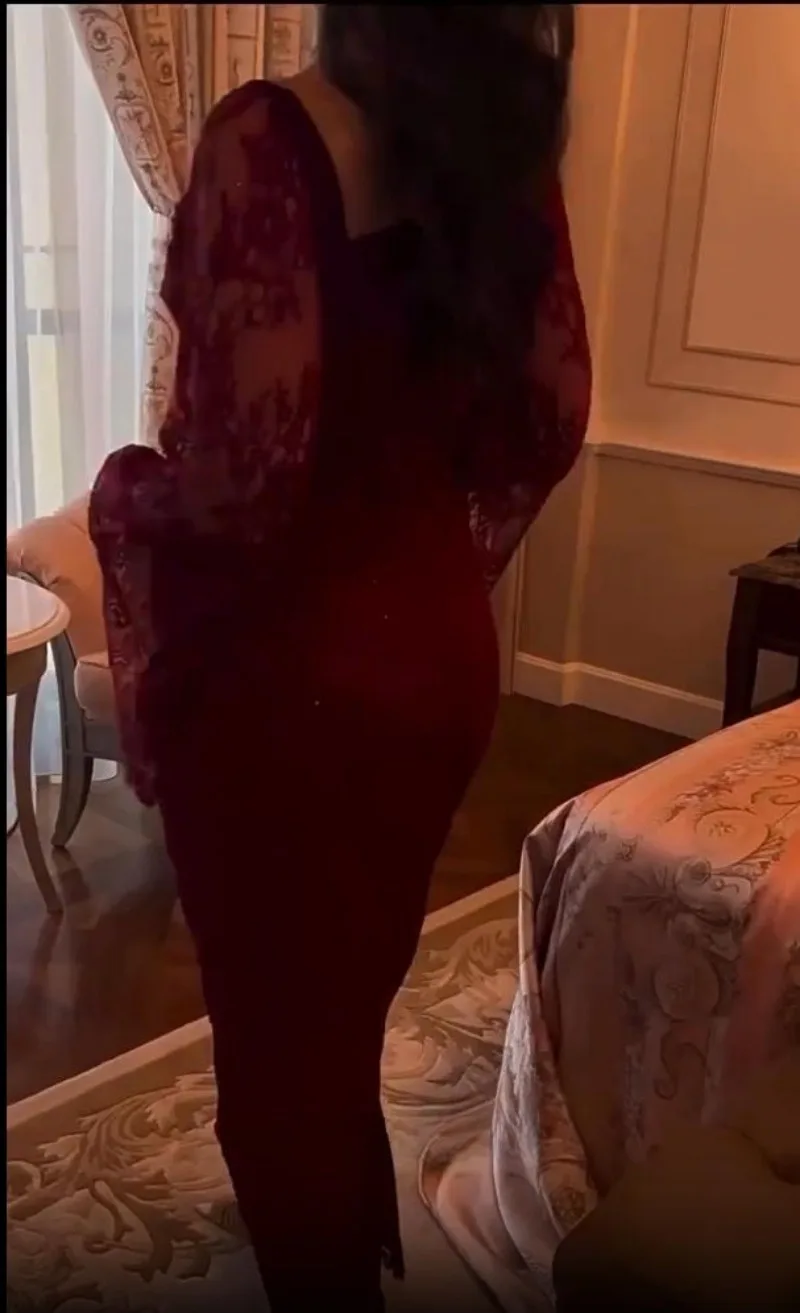 Elegancka sukienka z długim rękawem, koronkowa, dopasowana, damska sukienka na imprezę, jesienna, asymetryczna, z wysokim stanem, drapowana sukienka bankietowa Mujer