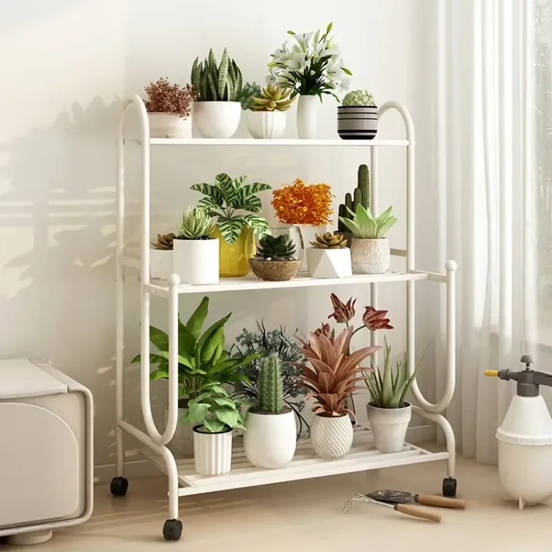 Kinno Modern Movable Balcony Wrought Iron Shelving Multi-Storey Flower Stand Kitchen Dining Hotel Suitable Outdoor Furniture