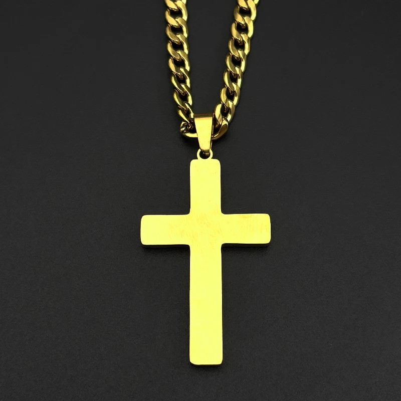 كريستيان الصليب الفولاذ المقاوم للصدأ يسوع المسيح الأسود المينا قلادة قلادة النساء الرجال الذهب اللون سلسلة القلائد تميمة المجوهرات