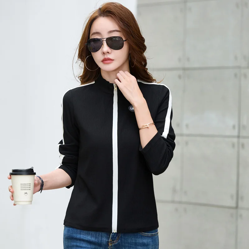 #0398 Spring Autumn Turtleneck T Shirt Zipper Elegant Office Tshirt Femme Long Sleeve Slim Fit Short Women's T-shirt Split Joint