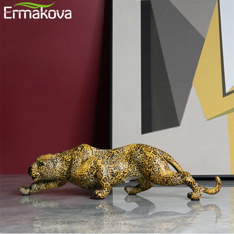 

ERMAKOVA Abstract Resin Leopard Statue Africa Wildlife Panther Figurine Animal Sculpture Modern Home Desktop Office Decoration