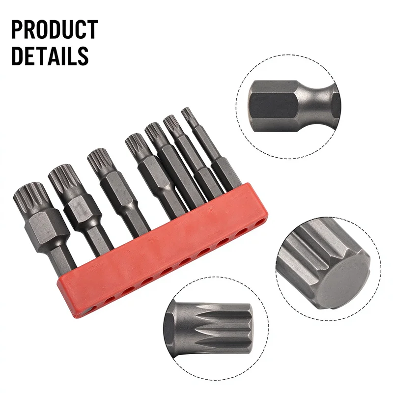 7pcs 50mm 12 Point Torx Screwdriver Bit Alloy Steel Magnetic Screwdriver 1/4'' Hex Shank Impact Socket Bit
