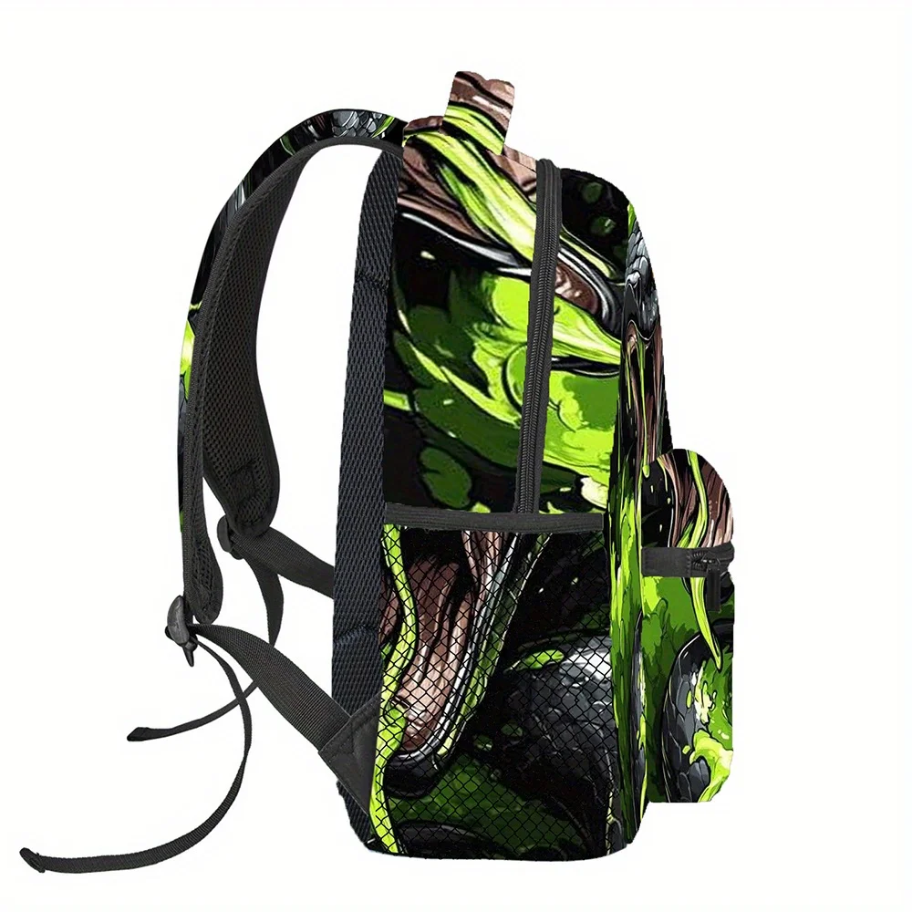 Black Green Snake Print Backpack Cool Viper Cobra Design Daypack Lightweight Casual School Bag for Reptile Fans