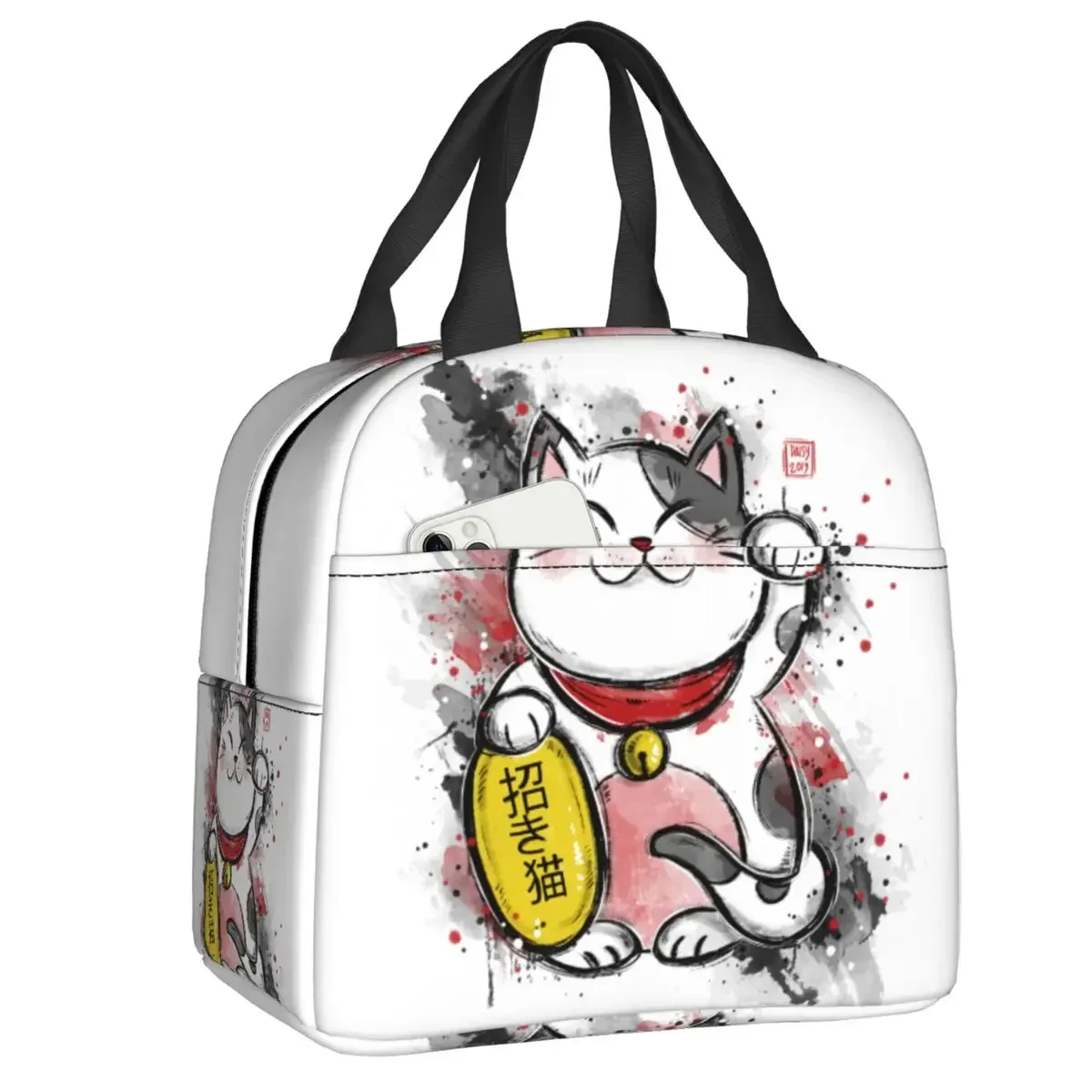 Custom Kawaii Maneki Neko Lunch Bag Women Warm Cooler Insulated Lunch Box for Adult Office laptop bag back to school