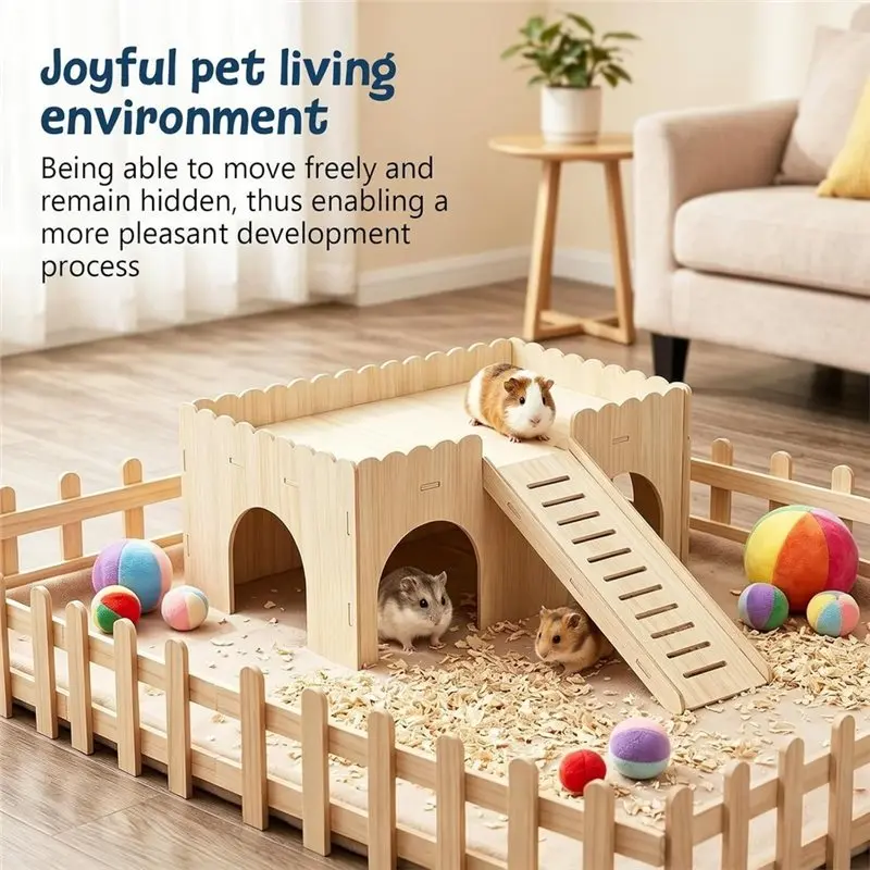 ALIM-Guinea Pig Hideout 1 Set, Detachable Wooden Castle With Stairs, Easy Assembly Large Guinea Pig House