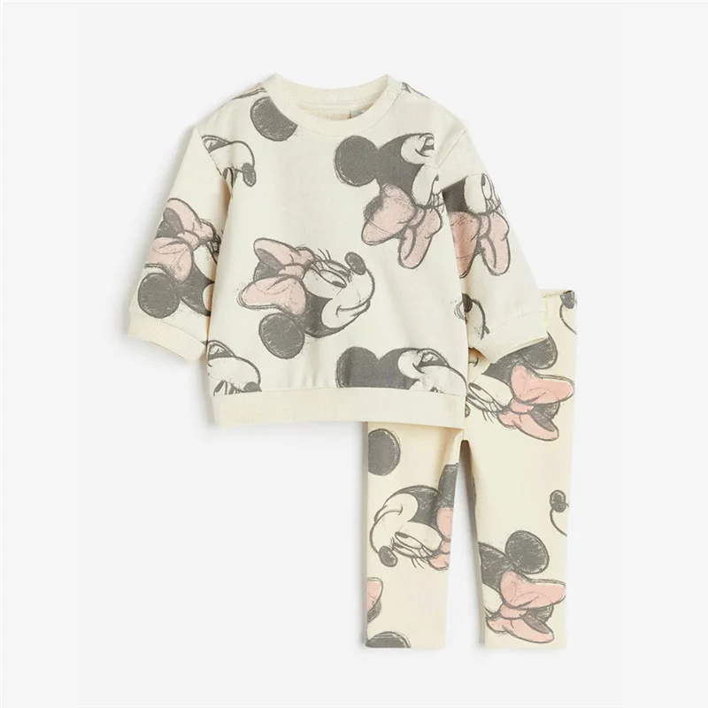 New Cute Minnie Printed Baby Girl Sets Lovely Cartoon Cotton Sweatshirt + Pant Toddler Girl Casual Tracksuits for 0-4Years