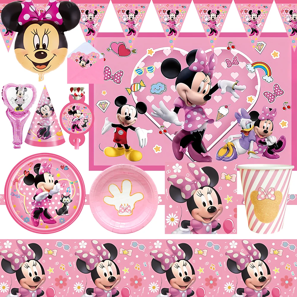 

Disney Minnie Mouse Theme Birthday Party Decoration Supplies Disposable Cutlery Balloon Background Baby Shower Kid Girl Boy Gift