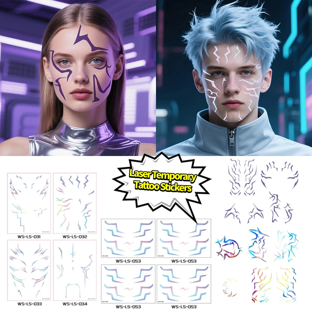 Disposable Tattoo Stickers Anime Cosplay Stage Performance Makeup Waterproof Facial Sticker Party Decorations