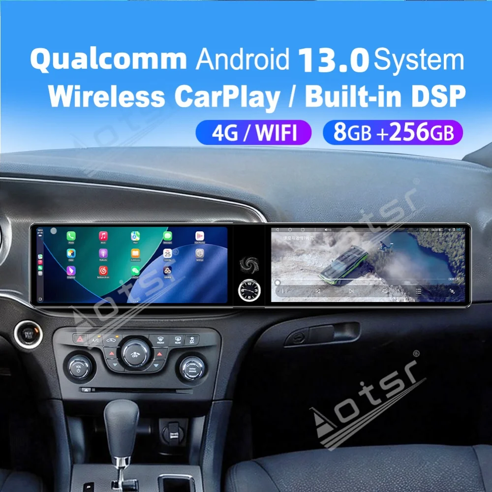 

Двойной 12,3-дюймовый автомобильный мультимедийный центр Qualcomm Carplay Android для Dodge Charger Challenger 2011~2014, GPS-радиоприемник для автомобиля