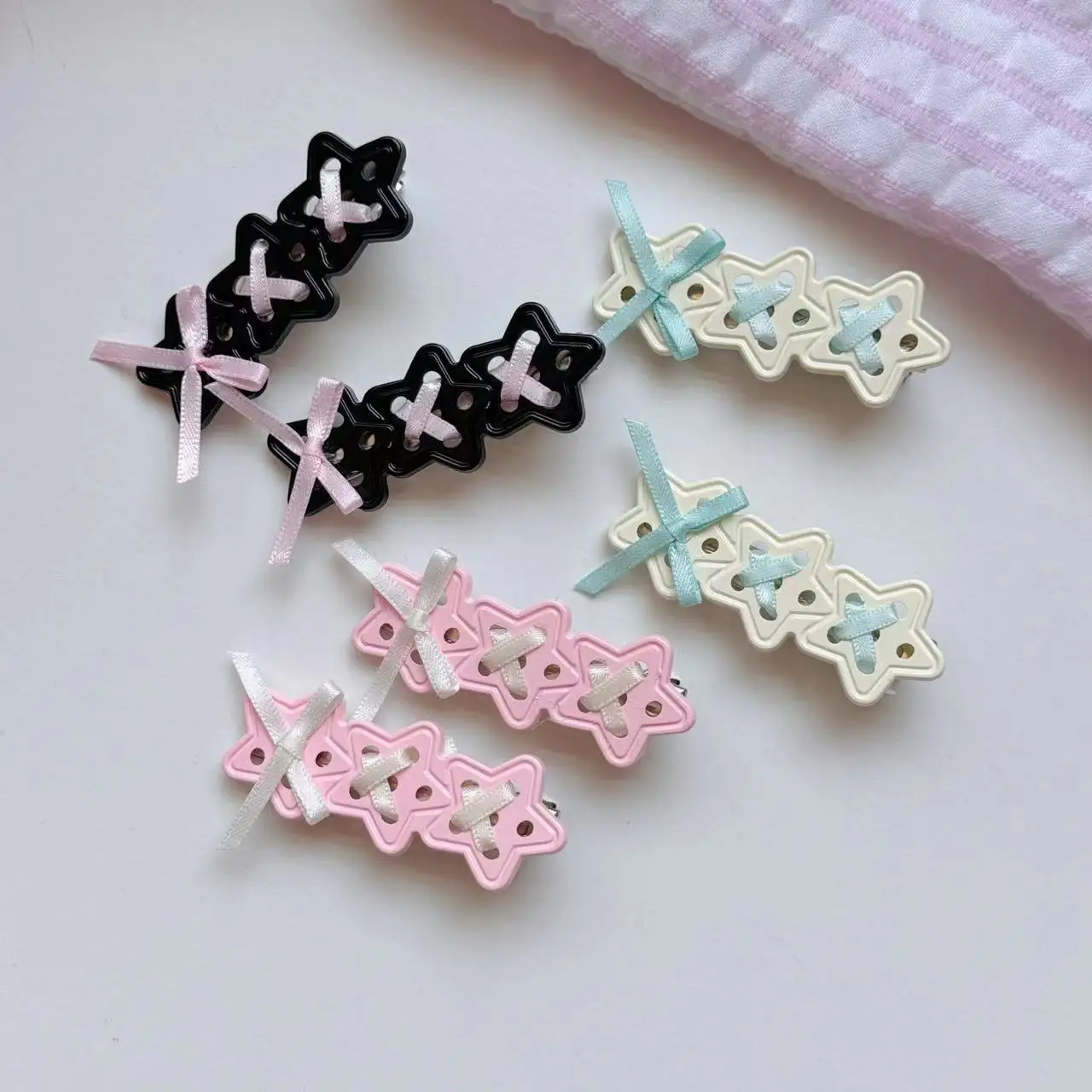 

Набор из 6 женских заколок для волос: корейские милые заколки-бантики и заколки-звездочки, высококачественные универсальные аксессуары для волос