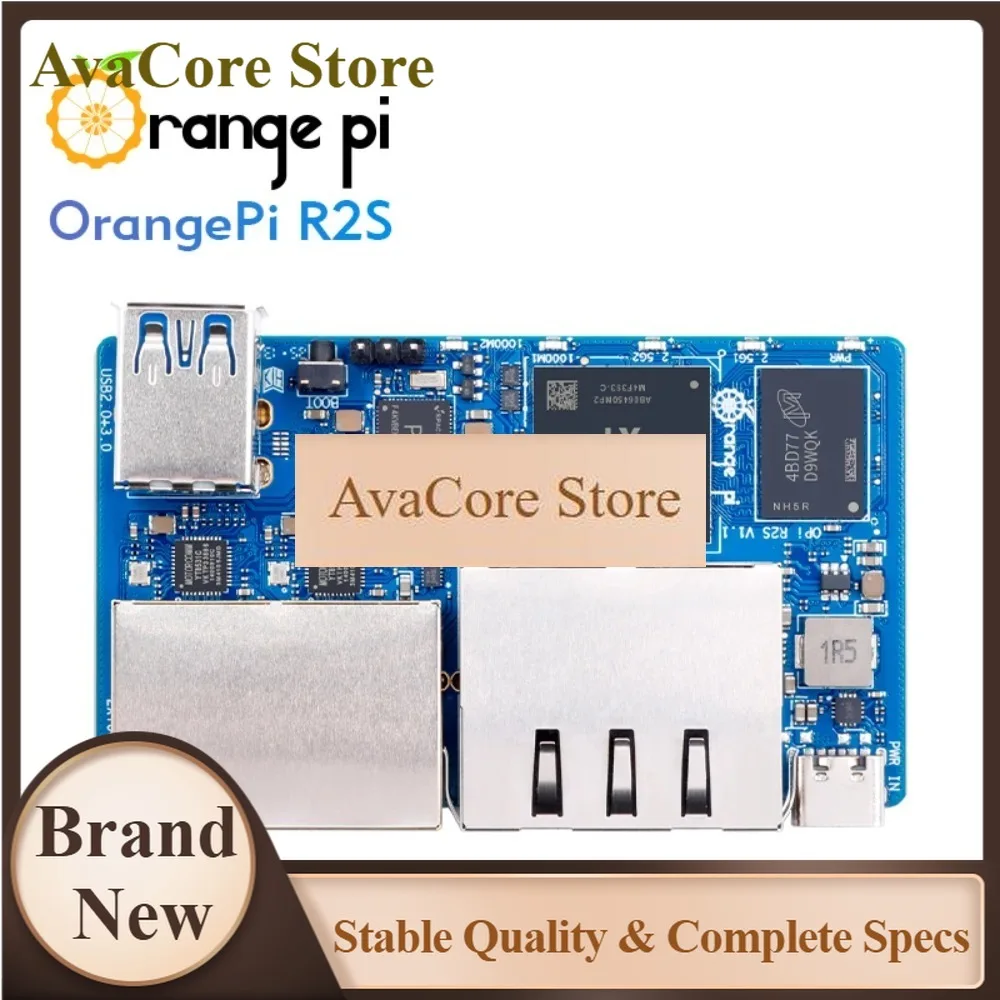 AvaCoreOrange Pi R2S 4GB RAM 8GB EMMC Single Board Computer 8-core RISC-V AI 2TOPS CPU Dual LAN Ports Mini PC Support OpenWrt Ub