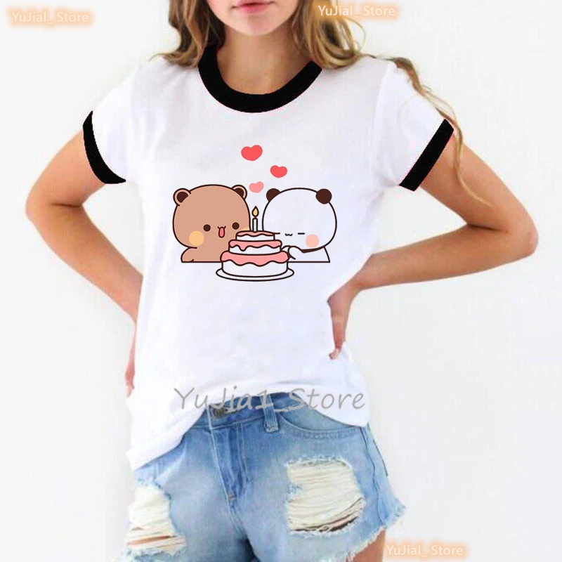 Watermelon And Pineapple Panda Bubu Dudu Tshirt Women'S Clothing Funny White T Shirt Femme Harajuku Kawaii Clothes T-Shirt Tops