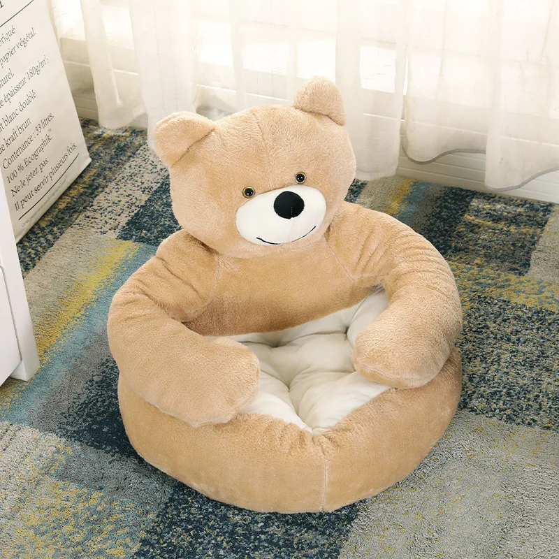 Plush Dog House Bed Winter Warm Bear Hug Semi Enclosed Cat\'s Nest Detachable And Washable Mat Small Dog Bed Sofa Pet Supplies