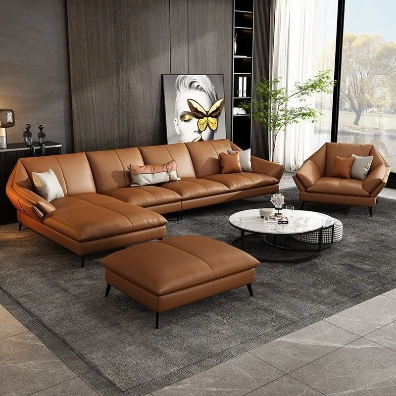 Customizable Simple Luxury Leather Sectional Sofa High End Office Business Reception Waiting Leisure Negotiation L Shaped Sofa