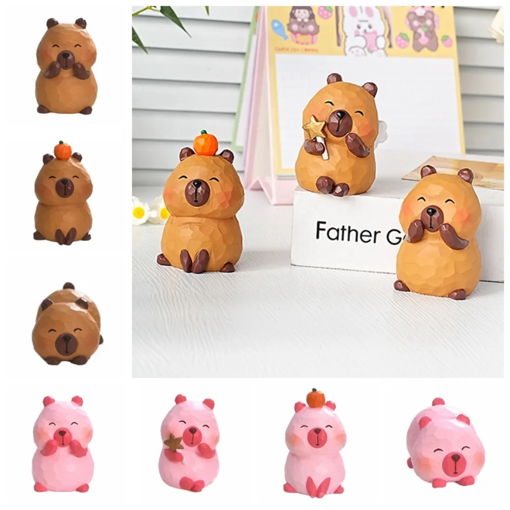 Crafts Carving Capybara Ornament Figure Doll Capybara Animals Ornament Cute Small Simulation Capybara Model Car Interior