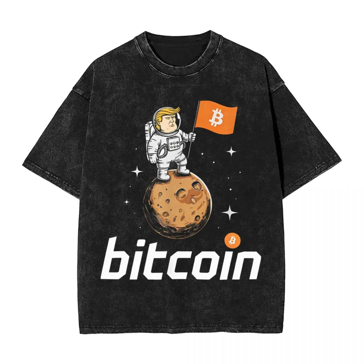 Washed T Shirts Trump Bitcoin To The Moon Landing Donald Pump T-Shirts Short Sleeve Printed Tops Tees for Men Women