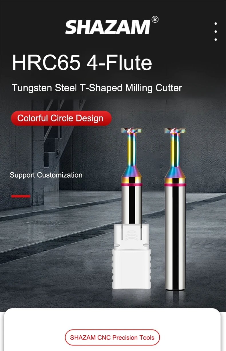 SHAZAM HRC65 4-Schneiden Hartmetall-Fräser mit farbiger Beschichtung für T-Nuten, für CNC-Mechanische Bearbeitungszentren – Detail 1
