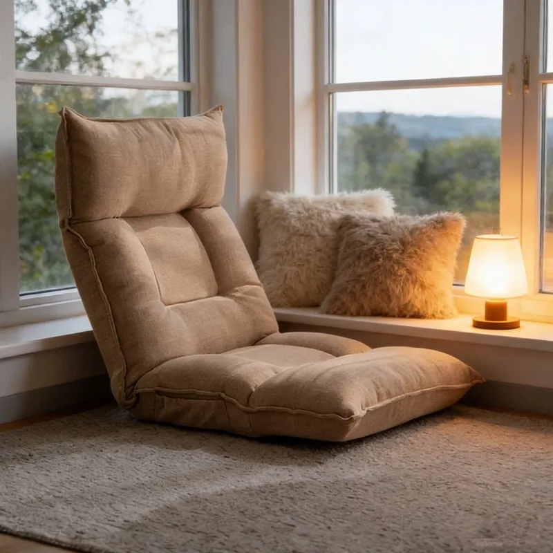 Lazy Floor Sofa with Back Support, Portable Lounge Chair for Bed & Tatami, Comfy Seat for Balcony & Bay Window, Strong Fabric