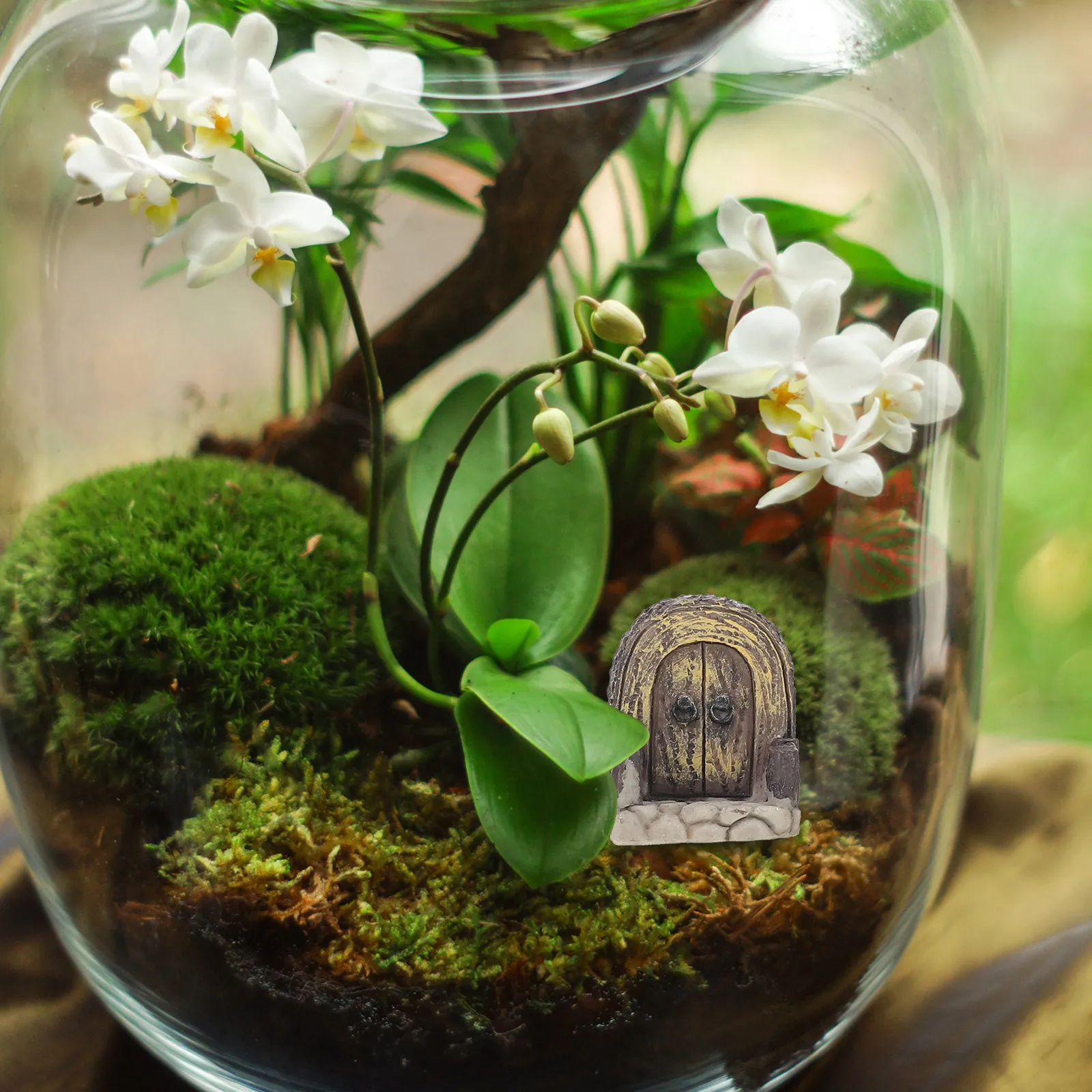 5Pcs Outdoor Tiny Fairy Door Miniature Resin Tree Trunk Ornament Micro Landscape Gnome House Garden Fairy Door Accessories